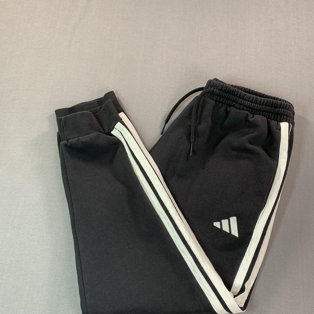Adidas Jogger Pants Mens XL 34x29 Black Fleece Side Stripe Athletic Gym
